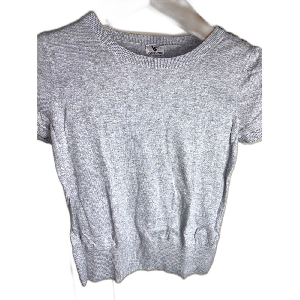 Worthington Women’s Large Gray Short Sleeve Blouse 3-Button Shoulder